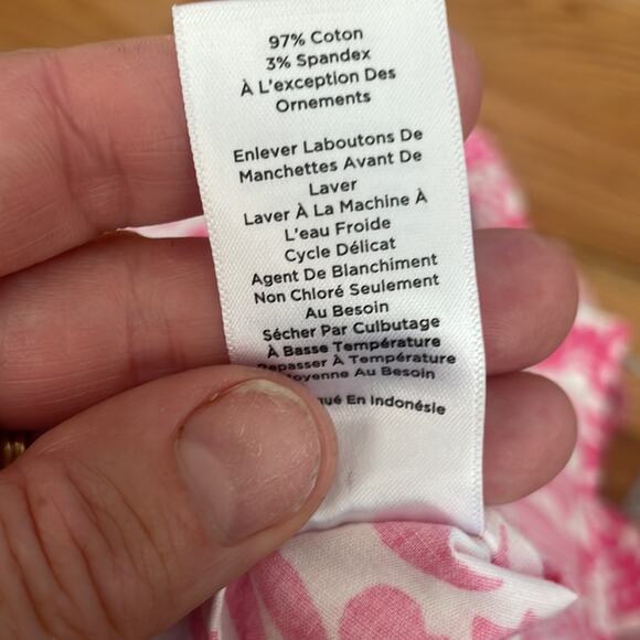 Talbots size 8 Pink floral Boho Short cuffed Sleeve Button Down Shirt - Picture 7 of 7